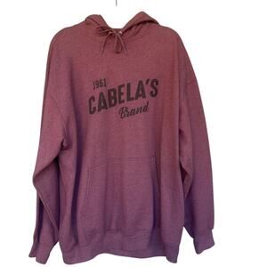 Cabela's Hoodie Mens 2XL Burgundy 1961 Graphic Pullover Fleece Kangaroo Pocket